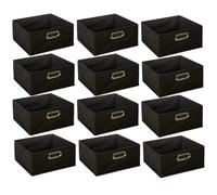 Toilinux - Lot de 12 boites de rangement carrées en tissu MIX 'N MODUL - L.31 x l.31 x H.15 cm - Noir