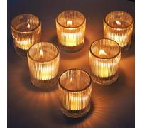 Lot de 12 Bougeoir Verre à thé Côtelés, Photophore Verre Transparents | Vohocandle Transparent Contenants pour bougie pour Mariage, Décoration Intérieure et Décoration de Noël (5,5cm W × 6,5cm H)