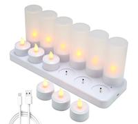 Lot de 12 Bougie LED Rechargeable Bougie Électrique Flamme Vacillante avec Station de Charge Décoration pour Noël Anniversaire Mariage Dîner Votive Table Café Bar Restaurant Hôtel