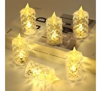 Lot de 12 bougies chauffe-plat LED réalistes et lumineuses à piles sans flamme, fausses bougies électriques en cristal pour Halloween, Saint-Valentin, mariages, fêtes de Noël, festivals, décoration en