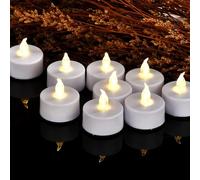 Lot de 12 bougies chauffe-plat LED sans flamme à piles - Bougies chauffe-plat électriques vacillantes réalistes et lumineuses - Boîte durable 200 heures - Pour mariages, fêtes, festivals - Blanc chaud