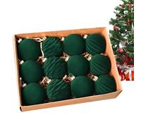 Lot de 12 boules de Noël floquées classiques exquises | Boules à suspendre comme ornements pour les vacances, l'hiver, la maison, l'entrée, l'extérieur, la cour, le jardin, vert