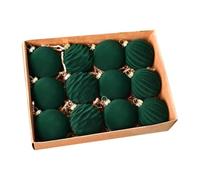 Lot de 12 boules de Noël floquées - Décoration classique exquise | Boules à suspendre comme ornements pour les vacances, l'hiver, la maison, l'entrée, l'extérieur, la cour, le jardin, vert