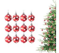 Lot de 12 Boules de Noël incassables à Pois Rouges et Blancs - 30 mm - Décorations de Noël à Suspendre - Brillantes, Mates, pailletées