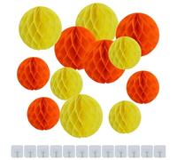 Lot de 12 boules en papier nid d'abeille jaunes avec 12 crochets transparents pour décoration de fête - 15,2 cm et 25,4 cm