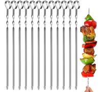 Lot de 12 brochettes de barbecue avec sac en nylon - 39 cm - En acier inoxydable - Pour feu de camp ou barbecue
