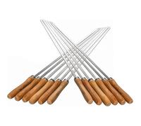 Lot de 12 brochettes plates en acier inoxydable avec poignée en bois pour barbecue - 42 cm