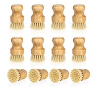 Lot de 12 brosses à récurer en bambou pour la cuisine, la vaisselle, les brosses à récurer en bois avec poils en sisal pour le lavage en fonte, poêle, casserole, évier, spatule