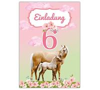 Lot de 12 cartes d'invitation pour 6e anniversaire d'enfant Motif cheval avec poulain