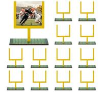 Lot de 12 centres de table de but de football en bois avec poteaux de but de football jaune vif, 11 x 10 cm, pour événements de jour de match, célébrations, décorations de bureau