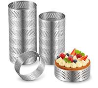Lot de 12 Cercles à Pâtisserie 6 cm/8cm en Acier Inoxydable Perforés, Cercles à Tarte et Tartelette avec Spatule, pour Gâteaux, Mousse, Mini Pizzas et Pâtisserie