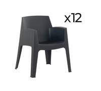 Lot de 12 chaises de jardin empilables en résine coloris Gris - Longueur 67 x Profondeur 60 x Hauteur 82 cm