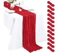 Lot de 12 chemins de table rouges de style bohème, 3 m, 55 x 300 cm. Longs chemins de table rustiques et romantiques pour les mariages, les enterrements de vie de jeune fille, Thanksgiving et les déco