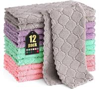 lot de 12 chiffons en microfibre 25x25 cm, lavables & non pelucheux, chiffons de nettoyage & torchons multi-usages