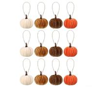 Lot de 12 citrouilles d'automne à suspendre en velours pour décoration festive - Ornements de citrouille en mousse souple avec corde de chanvre pour récolte, fête, table de mariage 5 cm (A)