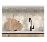 Lot de 12 Crédences Adhésives Rigides Hexagone Travertin 33 x 27,5 cm - 1,09 m²