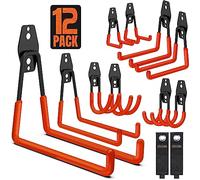 Lot de 12 crochets de garage muraux avec 2 sangles de rangement pour cordon d'extension, crochets robustes pour organisateur utilitaire, supports muraux pour outils de jardin, échelles, vélo (orange)