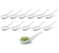 Lot de 12 cuillères à riz asiatiques, cuillères à soupe et de service en porcelaine blanche, par exemple pour bols à riz ou apéritifs, cuillères à dessert, cuillères à ramen, restaurant, cuisine