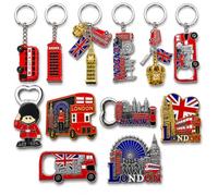 Lot de 12 décapsuleurs aimantés pour réfrigérateur avec inscription « London UK England » et « Union Jack »