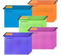 Lot de 12 dossiers suspendus A4 en polypropylène avec onglets et inserts pour cartes pour le bureau, l'organisation de la maison