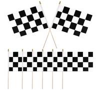 Lot de 12 Drapeaux de Course, 20,5x14cm Drapeaux à Damier sur Bâtons avec Pointe en Forme de Lance à Main Drapeaux Noirs et Blancs Réutilisables Drapeaux à Damier pour Décorations de Fête