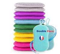 Lot de 12 Eponges Multicouleurs Microfibres Lavables Reutilisables Vaisselle- Antibacterienne Hygienique-Double Face Grattante Brosse -Cuisine Salle De Bain-