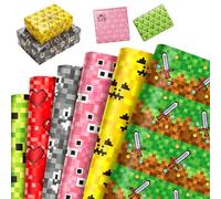 Lot de 12 feuilles de papier cadeau Pixel, jeu d'invités, papier d'emballage pratique, papier d'emballage cadeau pour anniversaire, fête, rentrée scolaire, Noël, Nouvel An