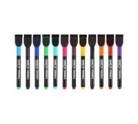 Lot de 12 Feutre Tableau Blanc Effacable Magnétique Pointe Fine, Marqueur Ardoise Effacable avec Gomme Intégrée, 12 Couleurs Vives Faible Odeur pour Bureau École et Maison, Encre à Séchage Rapide