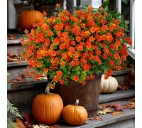Lot de 12 Fleurs artificielles d'extérieur en Plastique - Résistantes aux UV - Ne se décolore Pas - Décoration de Maison, Jardin, Porche, terrasse, Bureau - Thanksgiving (Rouge Orange)