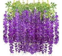 Lot de 12 glycines artificielles - 110 cm de long - Guirlande de fleurs en soie à suspendre avec triple tige - Pour mariage, fête, balustrade et décoration d'intérieur - Pour intérieur/extérieur