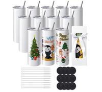 Lot de 12 Gobelets Thermos à Sublimation-VEVOR-95 ins et Droits-Acier Inoxydable, Vierges-Couvercle et Paille, Boîte Cadeau