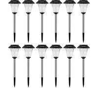 Lot de 12 lampes solaires de jardin. Autonomie maximale : jusqu'à 16 heures. Lampes solaires d'extérieur pour allée, lumière blanc chaud. Batterie au lithium 500 mAh. Lampes solaires décoratives étanc