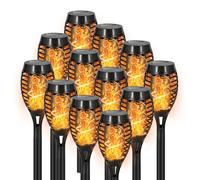 Lot de 12 lampes solaires d'extérieur pour décoration d'Halloween | Flamme vacillante blanc chaud, longue lueur nocturne, allumage automatique à la tombée de la nuit, résistant aux intempéries