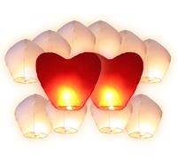 Lot de 12 lanternes Chinoises Volantes (10 lanternes Blanches + 2 lanternes cœurs Rouges géants) Lanterne Chinoise Volant du Ciel Cadeau d'anniversaire de Mariage de la Saint-Valentin Romantique