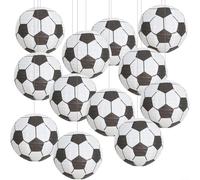 Lot de 12 lanternes en papier en forme de ballon de football - Ornements à suspendre pour anniversaires sportifs, anniversaires d'enfants, décorations de fête de football, fournitures de bar, thème