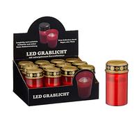 Lot de 12 lanternes funéraires à LED à piles - Rouge - Lanterne funéraire - Décoration funéraire - Cimetière de deuil (12 lampes funéraires LED)
