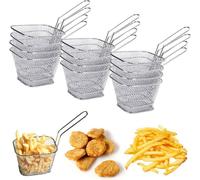 Lot de 12 mini paniers à frites en acier inoxydable - Support à frites - Petit panier à frites carré avec poignée - Panier