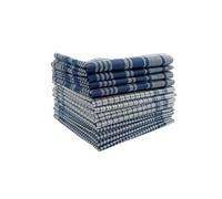 Lot de 12 mouchoirs 40x40 cm en Coton - 3 Motifs à Carreaux Bleu et Blanc, Doux, réutilisables et écologiques pour Le Quotidien