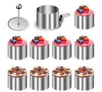 Lot de 12 moules à gâteau en acier inoxydable sans couture de 7,6 cm pour une cuisson précise de gâteaux au fromage, mousses, tartelettes avec poussoir (anneaux)
