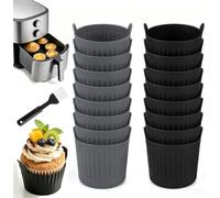 Lot de 12 Moules à Muffins en Silicone Réutilisables pour Air Fryer, Accessoire de Cuisson pour Four à Air Chaud - Formes à Cupcakes, Œufs Pochés et Petits Gâteaux (B)