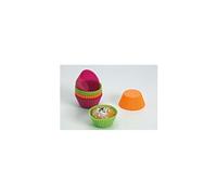 Lékué Moules à muffins en silicone Classic – Lot de 12 – 7 cm – Rose/Orange/Vert