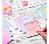 Lot de 12 notes adhésives avec zone d'écriture lignée et texte de | Format carré de 7,6 x 7,6 cm, zone d'écriture lignée, phrases de motivation, système de codage multicolore
