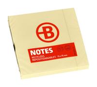 Lot de 12 - Notes repositionnables jaunes recy s Bruneau 75 x 75 mm - bloc de 100 feuilles - Notes unies - Bruneau