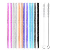 Lot de 12 pailles pailletées, 2 brosses à paille, réutilisables, décorations de cocktail, pailles à jus de thé au lait pour jus, glace, etc. (multicolores)