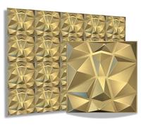 Lot de 12 panneaux 3D - 50 x 50 cm - En plastique PVC - Pour chambre de jeu, mur, plafond - Aspect 3D - 3 m² - D094 diamant - Doré champagne