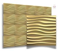 Lot de 12 panneaux muraux 3D dorés 50 x 50 cm, panneaux muraux en plastique PVC, pour chambre de jeu, plafond, aspect 3D, 3 m², panneaux D105, vague champagne