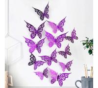 Lot de 12 papillons décoratifs muraux 3D creux, 3 tailles, sculptures creuses, design exquis pour décorations de gâteaux de fête~000971