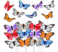 Lot de 12 papillons en plumes artificielles pour travaux manuels, décorations 3D, papillons et fleurs sur piques pour bouquets, fleurs, papillons, piquets de jardin, décoration murale d'Halloween
