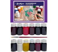 Lot de 12 peintures pour verre avec pinceau - 30 ml - Peinture transparente à Kit de peinture pour verre avec pinceau KIT PEINTURE