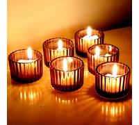Lot de 12 Petits photophores en Verre ambré Marron 5,1 x 3,6 cm - Décoration d'intérieur - Photophore Transparent pour centres de Table et décoration de Mariage